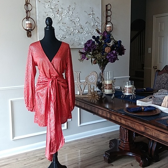 NWT Exclusive Selection Orange And Gold Waist Wrap Mini Dress By CBR. Size XL - Picture 15 of 17